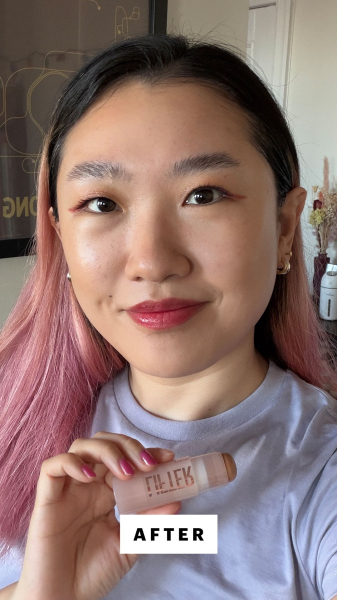 Allure commerce editor Sarah Han applying the Maybelline New York Lifter Stix MultiUse Stick
